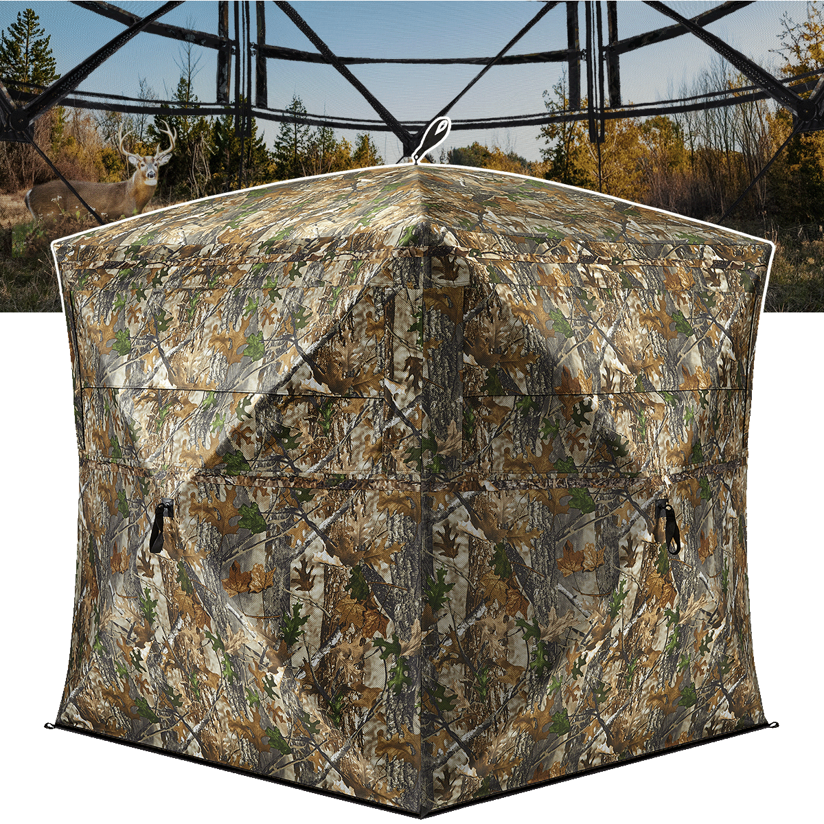 VisMax See Through Blind | 270° Pop Up 3-4 Man Deer Blind | Portable Ground Blind Hunting for Sale with Hunters Comfort Design
