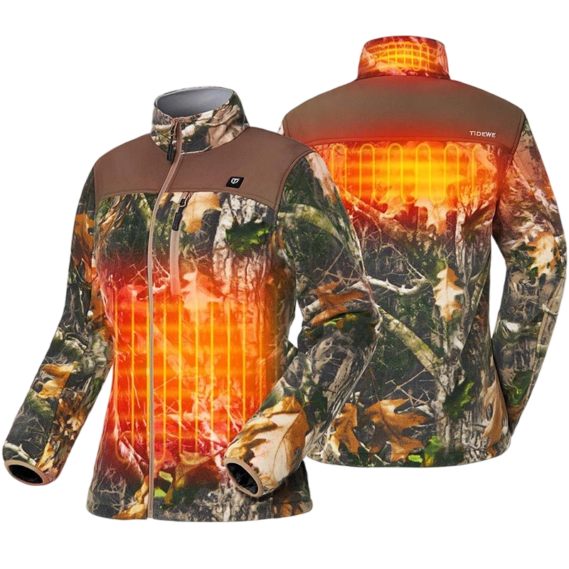 Women’s Heated Jacket Fleece with Battery Pack, Rechargeable Coat for Hunting (Black, Camo, Size S-XXL)